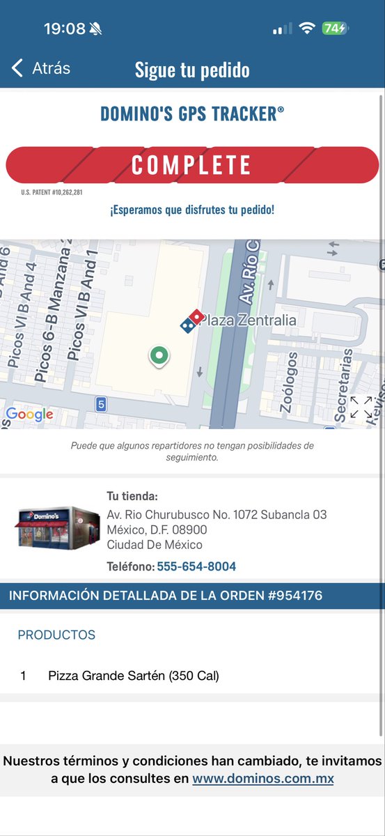 arilandia's tweet photo. @dominosmx porque pones en tu aplicación que ya entregaste una orden cuando no ha llegado nada llevo un ratote viendo que entregaron mi pizza y no, no ha llegado, y si ya pagué en línea! @AtencionProfeco  @Profeco https://t.co/Xj0TZJyVwx