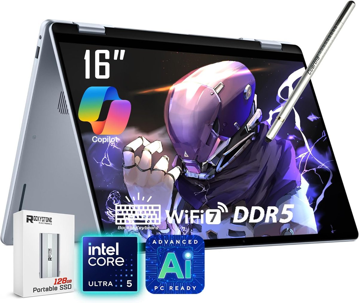 Wario64's tweet photo. Dell 16 Plus 2-in-1 Laptop, 16" 1920 x 1200 Touchscreen, Core Ultra 5 226V - 16GB RAM - 2TB SSD is $374.99 on Amazon https://t.co/HAHUNiC4Bx #ad https://t.co/jNQkT72Mvq