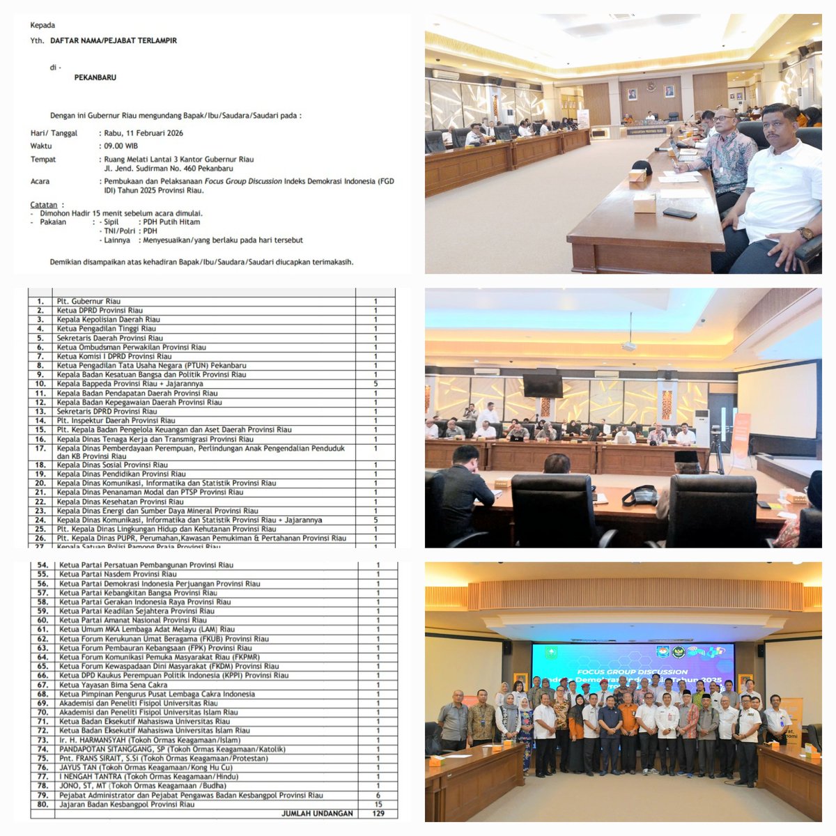 FGD tentang IDI Provinsi Riau 2025 di kantor Gubernur bersama BPS dan OPD Pemprov Riau. (Rabu, 11/02/2026, 09.00-13.30 WIB)