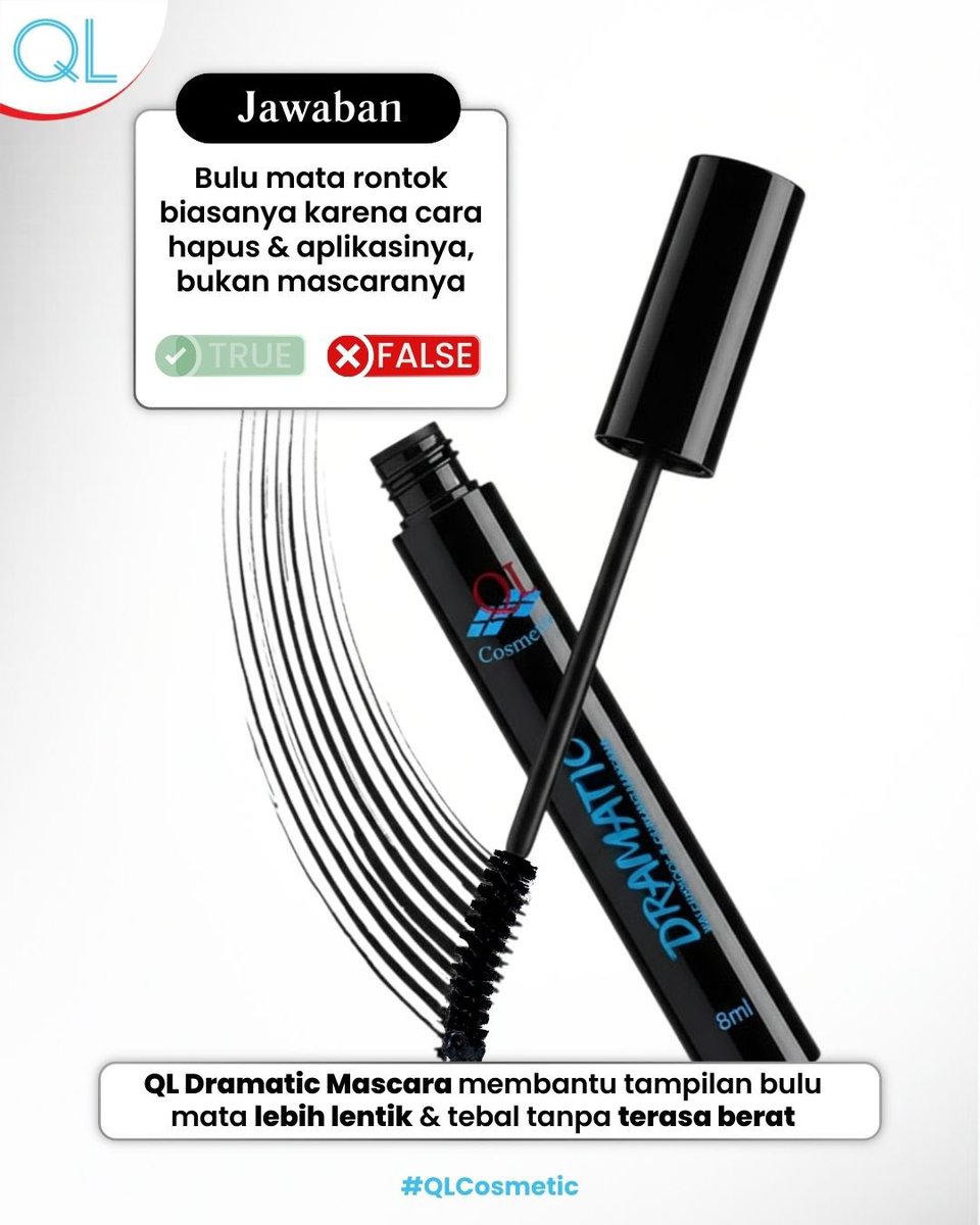 Stop salah paham soal mascara ✋
Yuk tebak, ini TRUE atau FALSE?

Spill jawaban kamu di komentar 👇

#QLCosmetic #BuluMataDramatis #DailyMakeup #KosmetikIndonesia #QLDramaticMascara