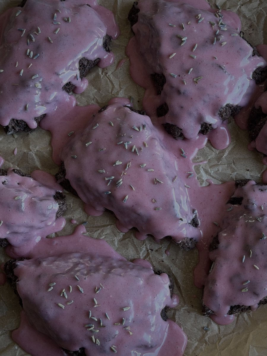 Lavender &amp; rye chocolate scones with raspberry glacé for v day <3 full recipe up now as per usual!