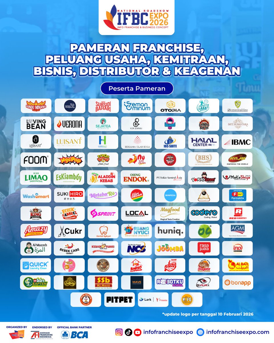 [IFBC EXPO 2026] Pameran bisnis terbesar di Indonesia yang mempertemukan ratusan peluang usaha dalam satu tempat kembali hadir ✨
Catat Tanggalnya!
📅 13–15 Februari 2026
📍 Hall 1, ICE BSD Tangerang

Info lengkap:
@infofranchiseexpo 
infofranchiseexpo.com 

#ifbc2026 #ifbcexpo