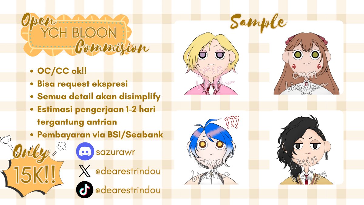 [♡ and ↻ are appreciated]

YCH COMMISSIONS LOCAL ONLY 🇮🇩 ✨

Dikarenakan aku butuh penghasilan tambahan untuk kebutuhan sehari-hari, aku open ych commissions lagi 🥳✨ ada 3 ych yang bisa kalian pilih 🙌🏻 bisa langsung dm aku buat yang berminat hehe

#commissionsopen #zonauang