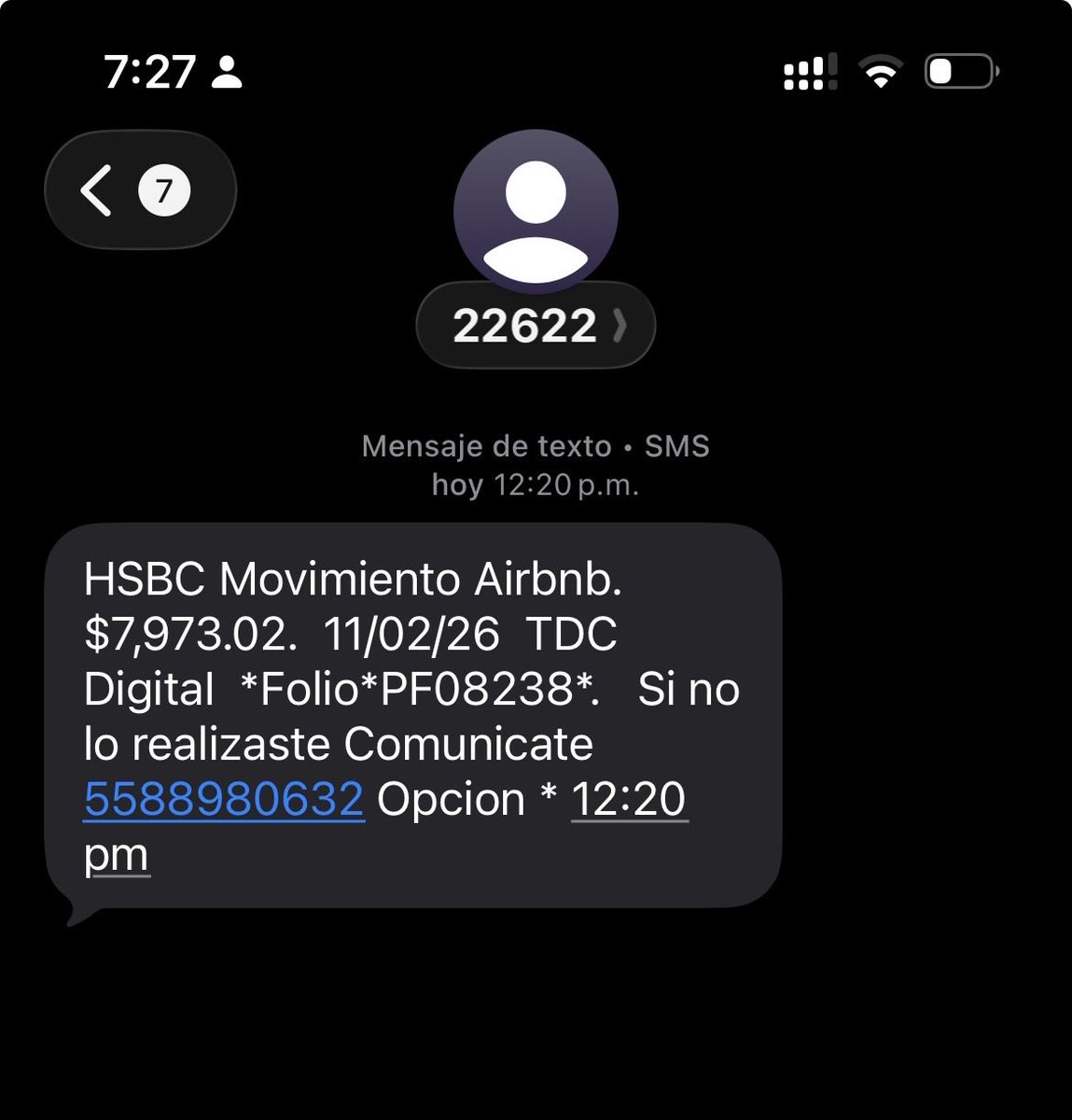 Hoy me llegó este mensaje y por supuesto entré en pánico pero decidí mejor llamar directamente al número que yo tengo de HSBC. Sí era scam, aguas 👇🏼👇🏼👇🏼