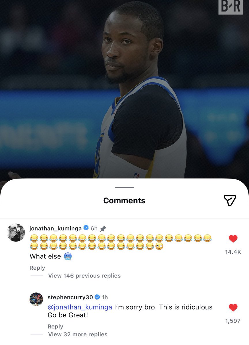 Steph Curry’s reply to Jonathan Kuminga’s comment on IG:

“I'm sorry bro. This is ridiculous 
Go be Great!”