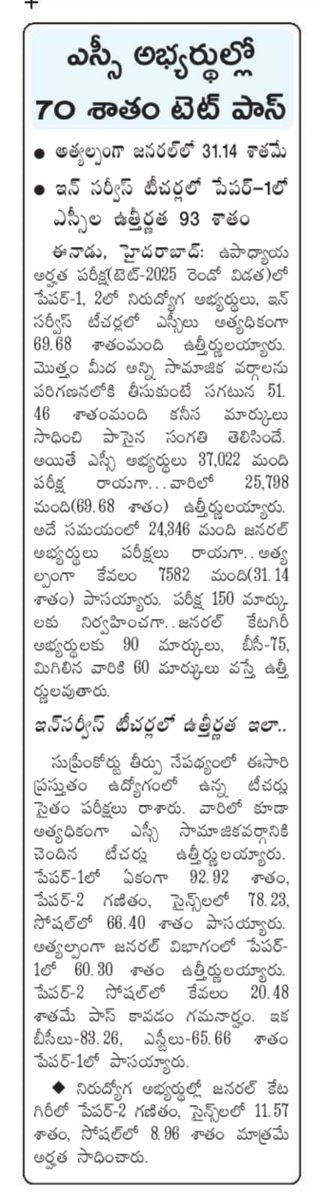 venutsms's tweet photo. @revanth_anumula @cmotel kindly reduce the TET qualifying marks to OCs to 50% . https://t.co/b2976wT67j