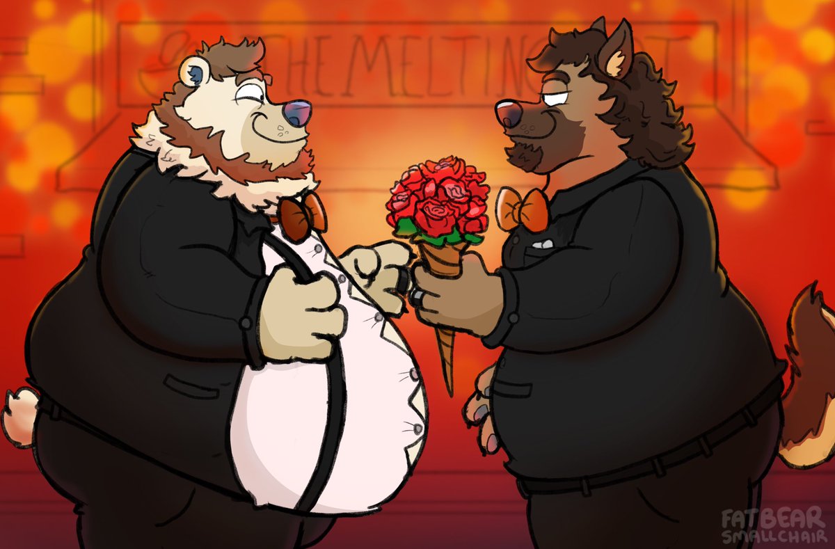Love is a well-fed man, just look at those shirt buttons 🥴🥰

An early Valentine’s Day gift from my beautiful fiancée <a href="/churchill_shep/">Churchill</a> done by the one and only @fatbearsmallchair ❤️🌹🐻🐶