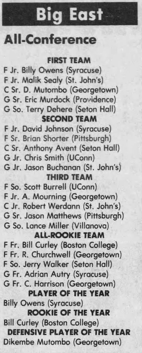 1990-91 Big East Hoops All Conference