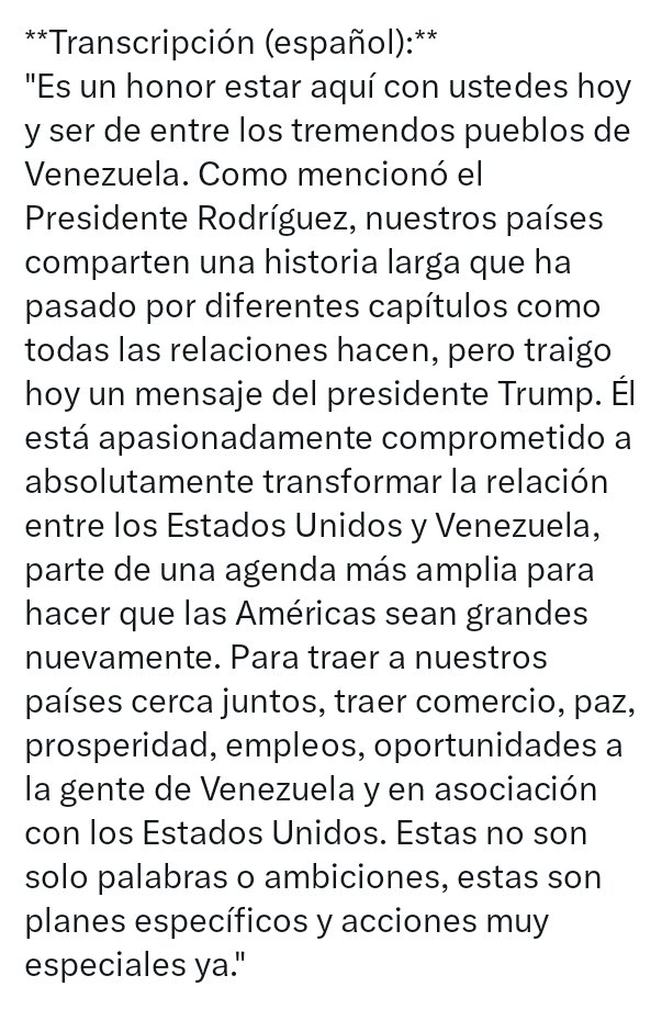 A los palangristas les llama mucho la atención que los gringos llamen a los dirigentes venezolanos por su nombre y no por cargos, el enviado Chris Wright como que se equivocó y llamó a Delcy PRESIDENTA RODRÍGUEZ, ahora lloren
