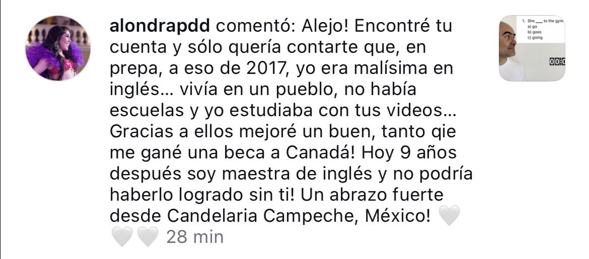 Mensajes que me hacen muy feliz. Sígueme tu también para que aprendas inglés en mi canal youtube.com/alejolopera