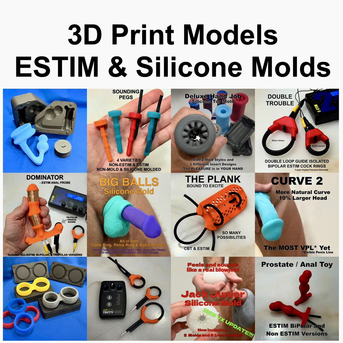 3D_ENX's tweet photo. 3D PRINT MODELS - ADULT TOYS FOR ESTIM AND SILICONE SEX TOY MOLDS.

USE CODE: 3DX20 FOR 20% OFF EVERYTHING THROUGH VALENTINES WEEKEND.

#3Dprint #estim #3Dprintedsextoy #kinkcommunity #fetish #adulttoys #sextoysonline #bdsm #sextoys #cbt #cockrings #anal

https://t.co/yoqJ3xBFyv https://t.co/EjSO4Cbtm5