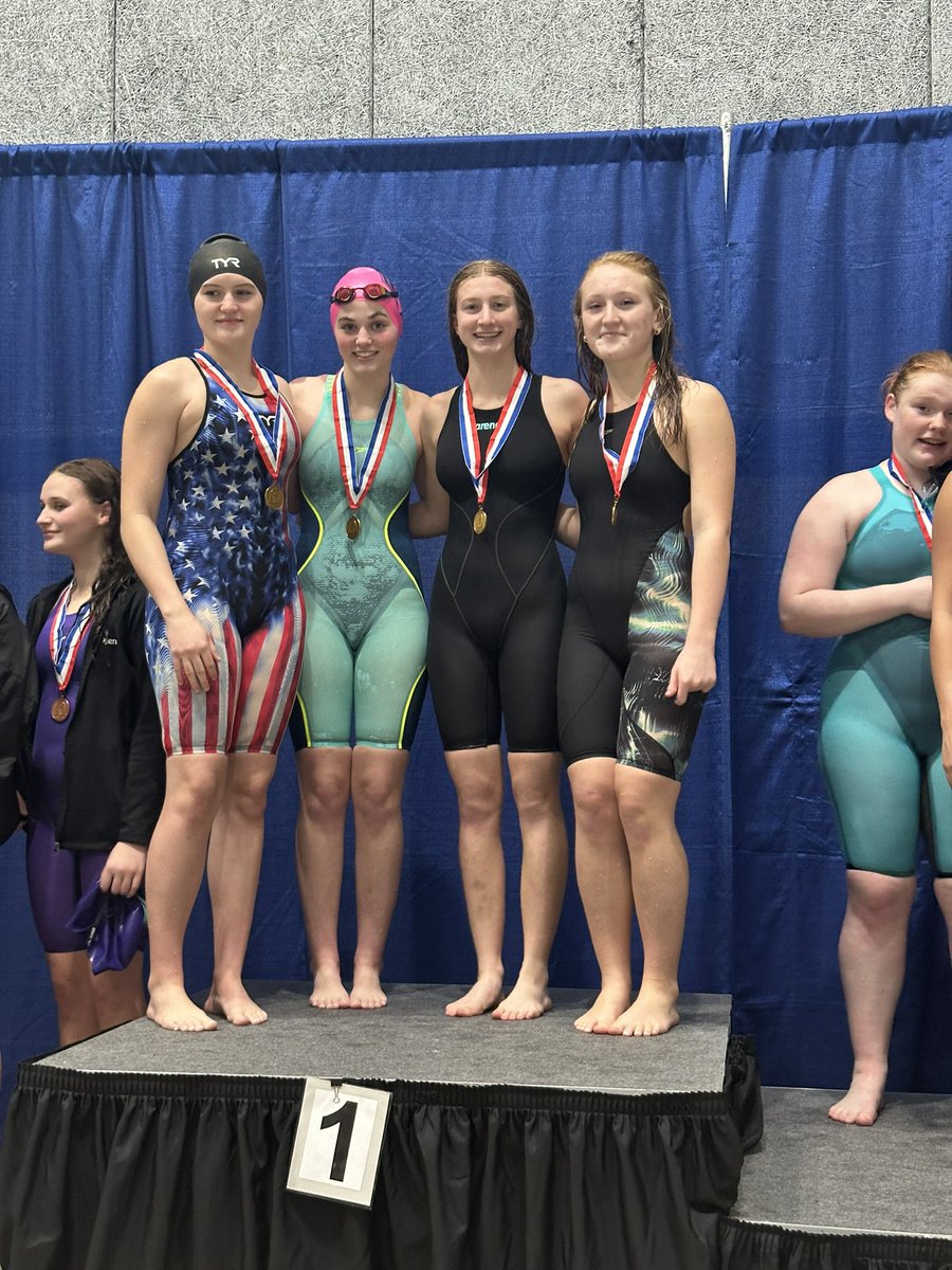 1st Place and a huge State cut time for the Lady Indians in the 200 Free Relay!!! Kaleigh Flower, Emma Nicotra, Natalie Kiehl and Maddie McCorkle