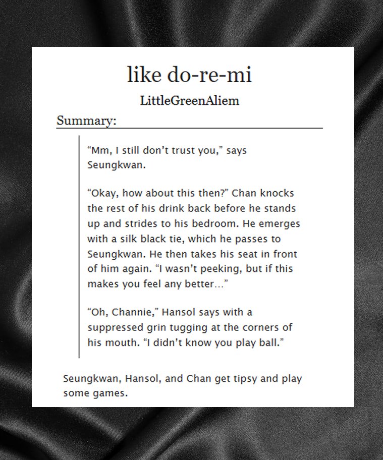 like do-re-mi

♡ solboochan / doremiz 
♡ complete
♡ 7k, rated e 
♡ "polycule date idea you take turns being blindfolded and guessing who is kissing you"

🔗 archiveofourown.org/works/79333661