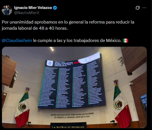 Presume <a href="/NachoMierV/">Ignacio Mier Velazco</a> miembro de los más podrido de <a href="/PartidoMorenaMx/">Morena</a> la aprobación de la reforma laboral, si, esa que:
-Deja lo 6 días obligatorios.
-Aumenta el limite de horas extra.
-Reduce el pago de las horas extra.
No, pues gracias por nada...
<a href="/Claudiashein/">Claudia Sheinbaum Pardo</a> no sirves para
