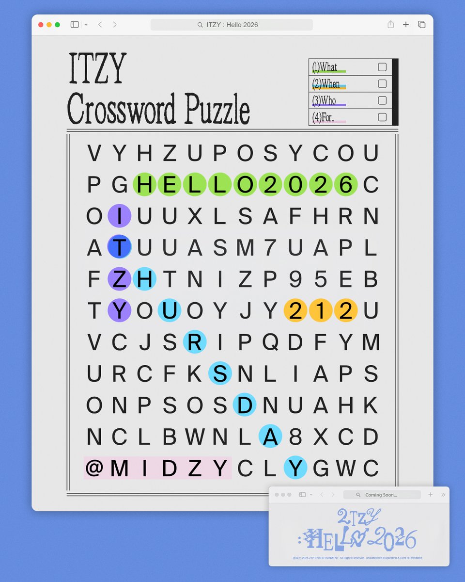 🎁 2TZY : Hello 2026 🎁

⏰ Every Thursday From
2026.02.19 THU 6PM (KST)

#ITZY #MIDZY <a href="/ITZYofficial/">ITZY</a>
#2TZY #HELLO2026