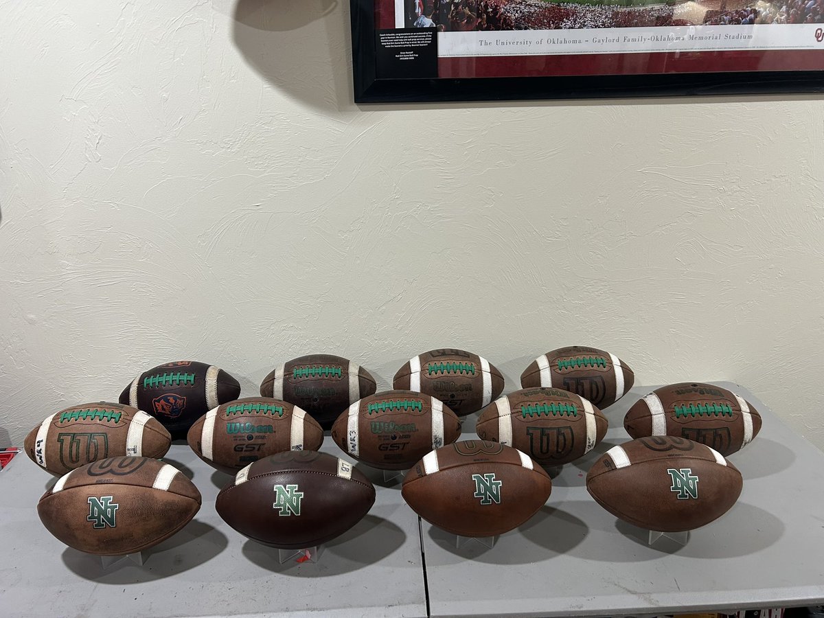 A quick turnaround on these footballs. New bladders, and re lace for <a href="/NNFootball/">Norman North Football</a> brought these balls back to life!! Spring ball is right around the corner. Get those footballs in and let us take care of it for you!! <a href="/QCoachMoore/">Rocky Moore</a>