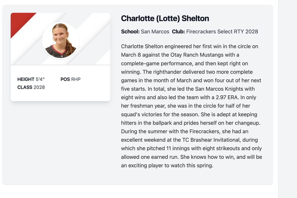 Thank you <a href="/OwenKaelble/">Owen Kaelble</a>, <a href="/KaylaLombardo11/">Kayla Lombardo</a> and <a href="/PrepSoftball/">Prep Softball 🥎</a>, for the recognition! I am looking forward to hitting the mound for my sophomore season. If you're ever in San Diego, we would love for you to catch a game! <a href="/coachalyssarazo/">Alyssa Razo</a> <a href="/PHmechanics/">PowerhouseMechanics</a> <a href="/Range_Pitching/">The Range Pitching Academy</a>  <a href="/thefcpremier/">Taketoshi Yuge</a>