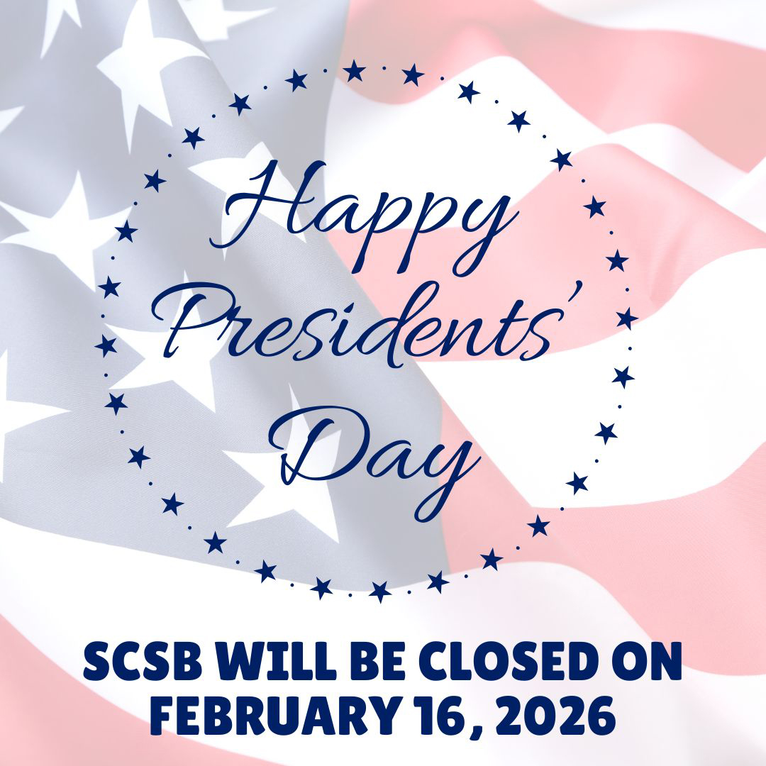SCSBnet's tweet photo. In honor of Presidents' Day, SCSB will be closed on Monday, February 16. SCSB staff will be together for an all-day training and ready to serve you on Tuesday!  

☝️ Online &amp; mobile banking are always open:  https://t.co/QYhYtLGBos https://t.co/iw7m3KzbcH