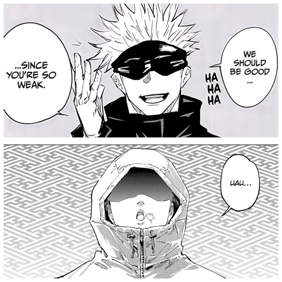 YamatoHaoshoku's tweet photo. Gege foi muito gênio ao fazer o Itadori usar sempre esse capuz para ficar parecendo o Gojo com a venda...

#JujutsuKaisen
#Modulo21 https://t.co/5MWRaD6fJ0