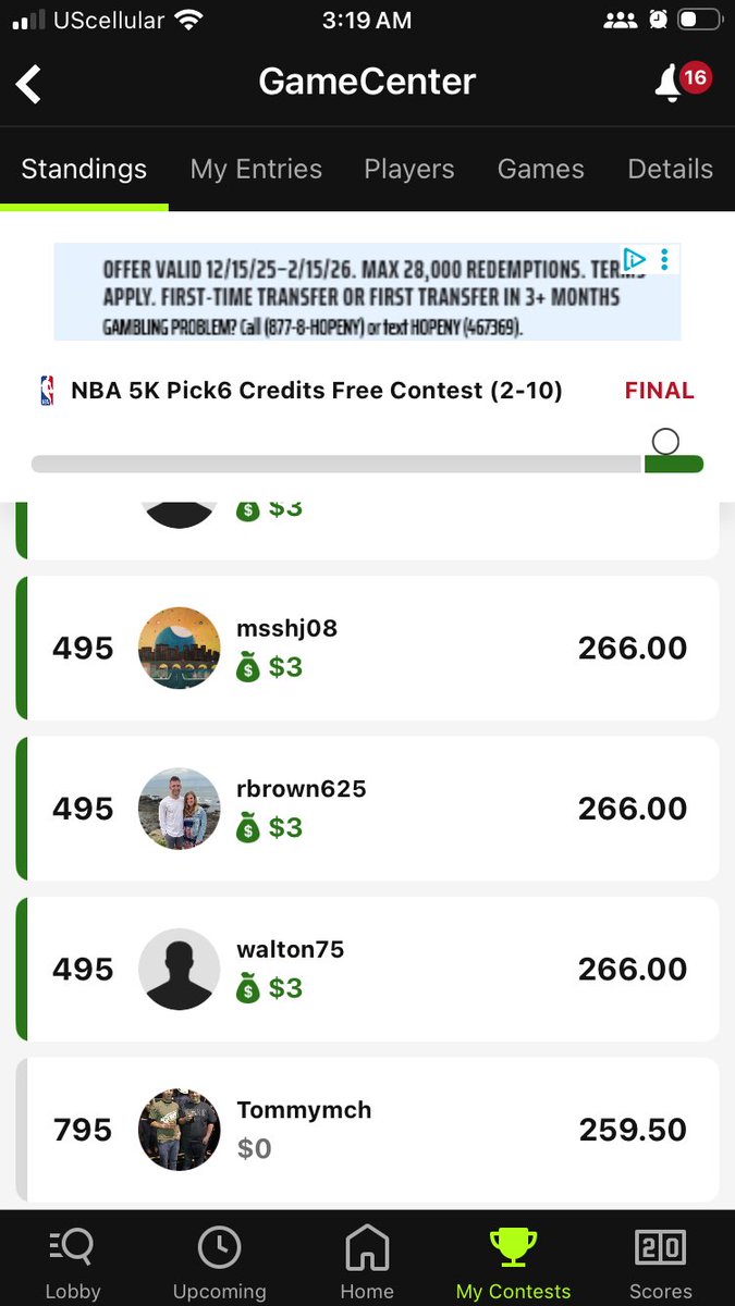 sgammon46's tweet photo. @DK_Assist I can’t get In Touch with anyone I won last Night but didn’t get the Money this is what I won on I got Ticket but not the $5 this is Screenshot of what I played and won on and you can see some of the $3 winners I don’t understand why I didn’t get my five Dollars it says I won ? https://t.co/FTAHfy0GNc