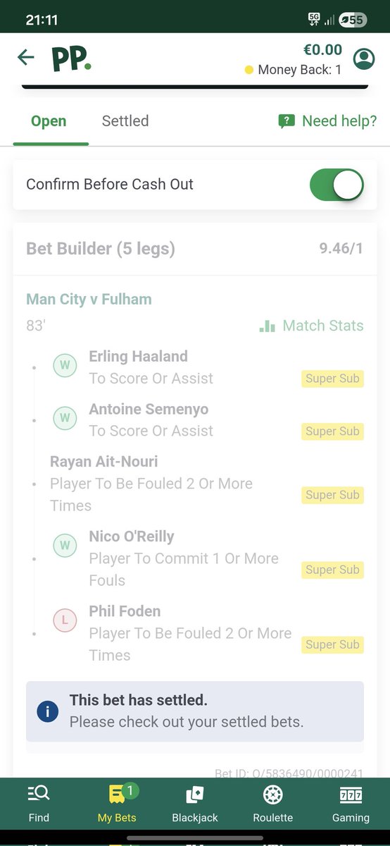 BlueAntonio86's tweet photo. @paddypower what's up with super subs not coming into play? I'm one foul away from a win here but it's saying lost because foden was subbed for cherki?? Cherki has been fouled once so far. https://t.co/Hsu94H2QEp