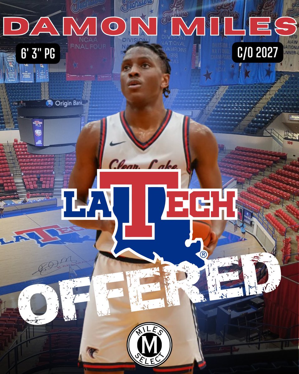 MilesSelect's tweet photo. Louisiana Tech just offered Top2027 @Damonmiles2027 ! 
🚨🚨🚨🚨🚨🚨🚨🚨

@MilesSelect  @CLFBBBC @LATechHoops @GHAHoops @MattReynolds___ @NxtProHoops 
@GASOLyndon @jeurey1962 @djones8301 @Tabchoops @JamieShaw5 @BJenkins247 @JoeTipton @ShaneLaflin @bigsloan32 @VerbalCommits https://t.co/zkO5LPX2Gp