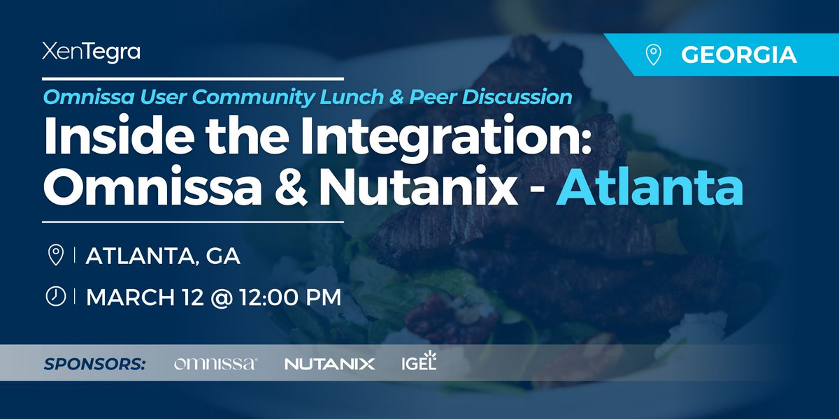 Atlanta IT leaders: Join us for an Omnissa User Community Lunch &amp; Peer Discussion. Hear directly from Omnissa and Nutanix engineers, plus real-world peer insights. Lunch included. Seats limited.

🔗 events.xentegra.com/260312-omnissa…

 #XenTegraGA