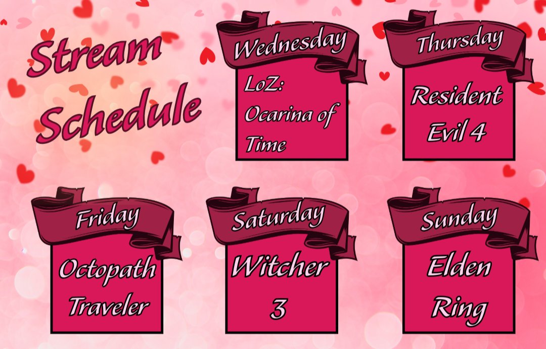 Stream schedule this week! Plus a special cosplay on Saturday for Valentine's Day! 💘 #twitch #gaming #varietystreamer #cosplay #cozygaming
