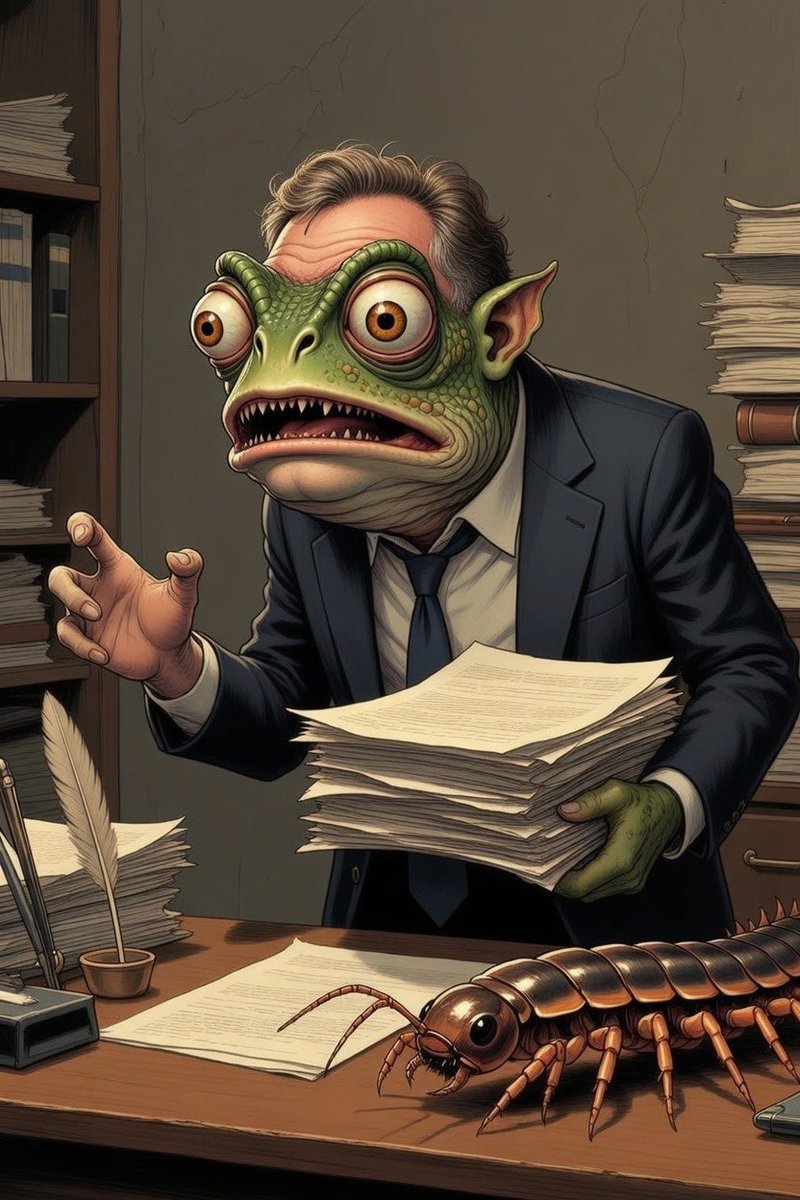 DavidBe31099196's tweet photo. In C.S. Lewis’ The Screwtape Letters there is a character named ‘Toadpipe’ who is the secretary and occasional mouthpiece of the novel’s protagonist, the Abysmal Sublimity Under Secretary Screwtape, who himself is but an upper mid level executive bureaucrat in Hell.

He appears only briefly in a scene that underscores the book's satirical portrayal of Hell as a petty, inefficient bureaucracy—complete with secretaries, undersecretaries, and frustrated middle managers who literally can't hold a pen when they're angry. 

Basically, Screwtape becomes so furious while dictating a letter ranting about the horrors of human love, marriage, and Heaven that he temporarily transforms himself into a large centipede due to his rage. In his transformed state he’s non verbal so he can no longer can no longer dictate the letter himself. Toadpipe steps in to take dictation and finishes transcribing the letter for him.

Toadpipe has no other lines, backstory, or personality as described in the original text—he's purely a functional figure. In stage adaptations, though, Toadpipe is often expanded into a more visible, silent or physical role—sometimes played as a quirky, hissing assistant or minion who dances, mimes, or handles props while Screwtape lectures—adding comic relief and visual flair to the one- or two-actor shows.

In short: Toadpipe is Screwtape's demonic secretary, famous mainly for stepping up when his boss rage-shifts into a giant bug. 

People often talk of major media figures disparagingly as being more stenographers or courtiers than journalists. That’s very accurate, of course—I do not disagree. But, personally, what I see is Toadpipe. Very lesser assistant minions cravenly hissing away at whatever they reckon the boss thinks needs hissing at. Picture relevant.