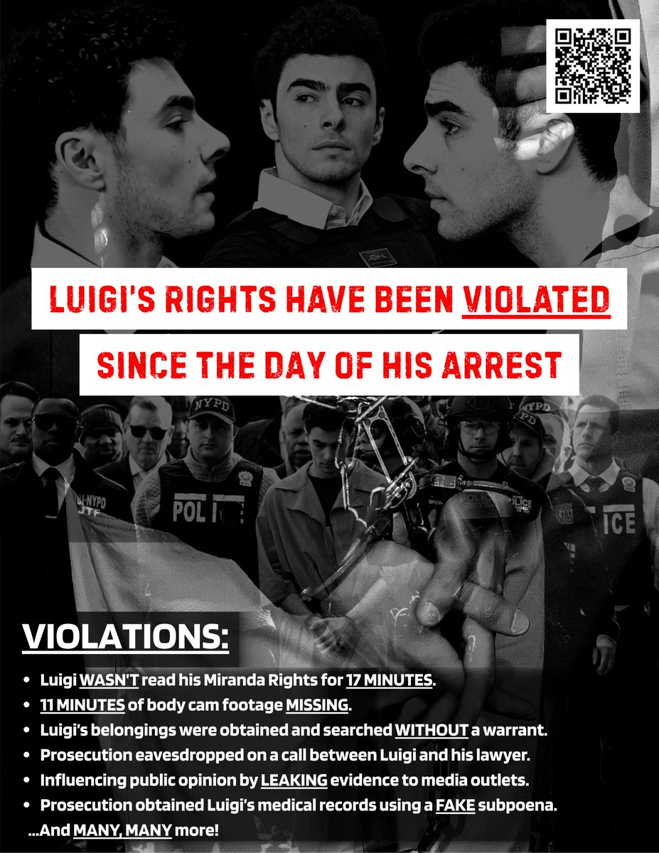 Luigi’s rights have been VIOLATED since the day of his arrest.

Luigi’s legal fund: givesendgo.com/luigi-defense-…

Poster with and without the QR code: dropbox.com/scl/fo/0tb4qt4…