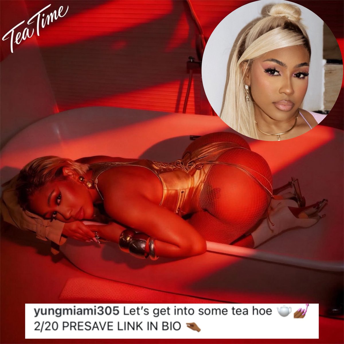 Y’all roasted her… but now it’s officially Tea Time ☕😭 Yung Miami says her viral single “Tea Time” drops 2/20 after the internet went crazy over that “two fingers touching” hook.

Are we streaming or still clowning? 👀🔥