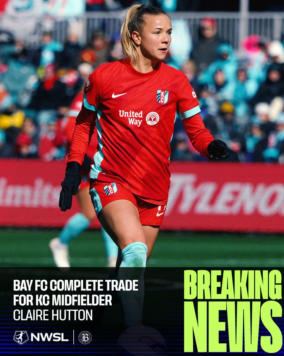 NWSL's tweet photo. Claire Hutton is headed to the Bay 🌉

Bay FC acquire midfielder Claire Hutton from the Kansas City Current in exchange for $1.1 million in intra-league transfer funds — the second-highest transfer fee in NWSL history. https://t.co/gwlckTADxW