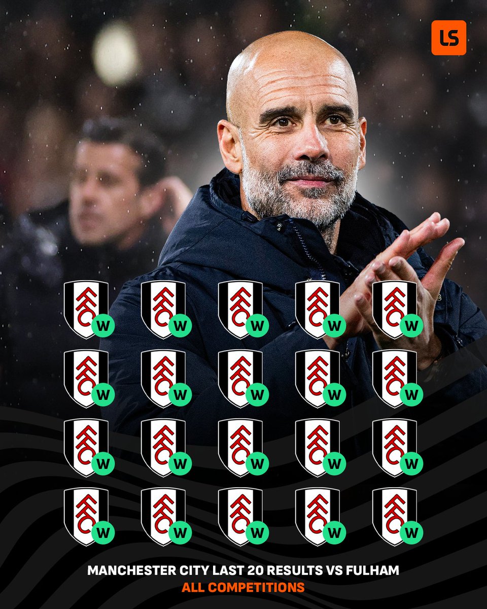 livescore's tweet photo. Man City's 20-game winning streak 🆚 Fulham is the longest in English football history 🤯🔥 https://t.co/IxmJMOKs7z