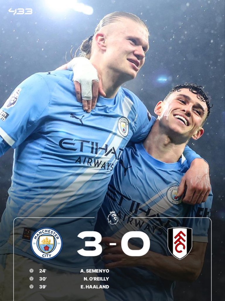 試合終了】 🏴󠁧󠁢󠁥󠁮󠁧󠁿マンチェスター・シティ 3-0 フラム