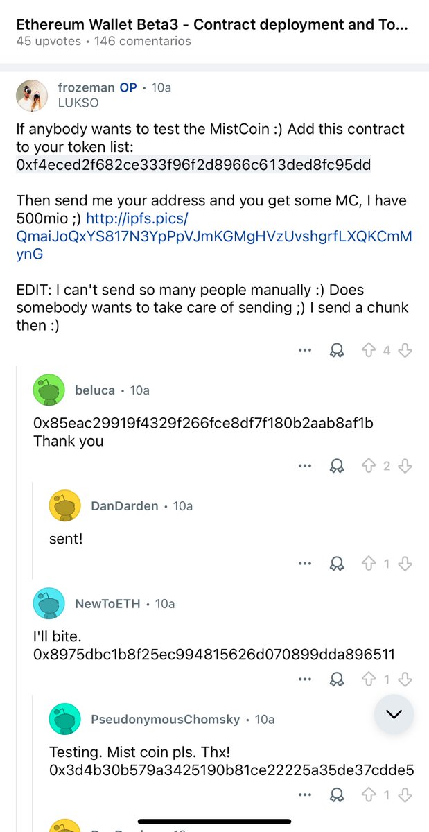 The standard token was born

On 3rd of November 2015, a small group of enthusiasts started to share their ethereum addresses on r/ethereum, following Ethereum announcement about their new wallet release, which supported tokens.

They were eager to receive some “MC”.