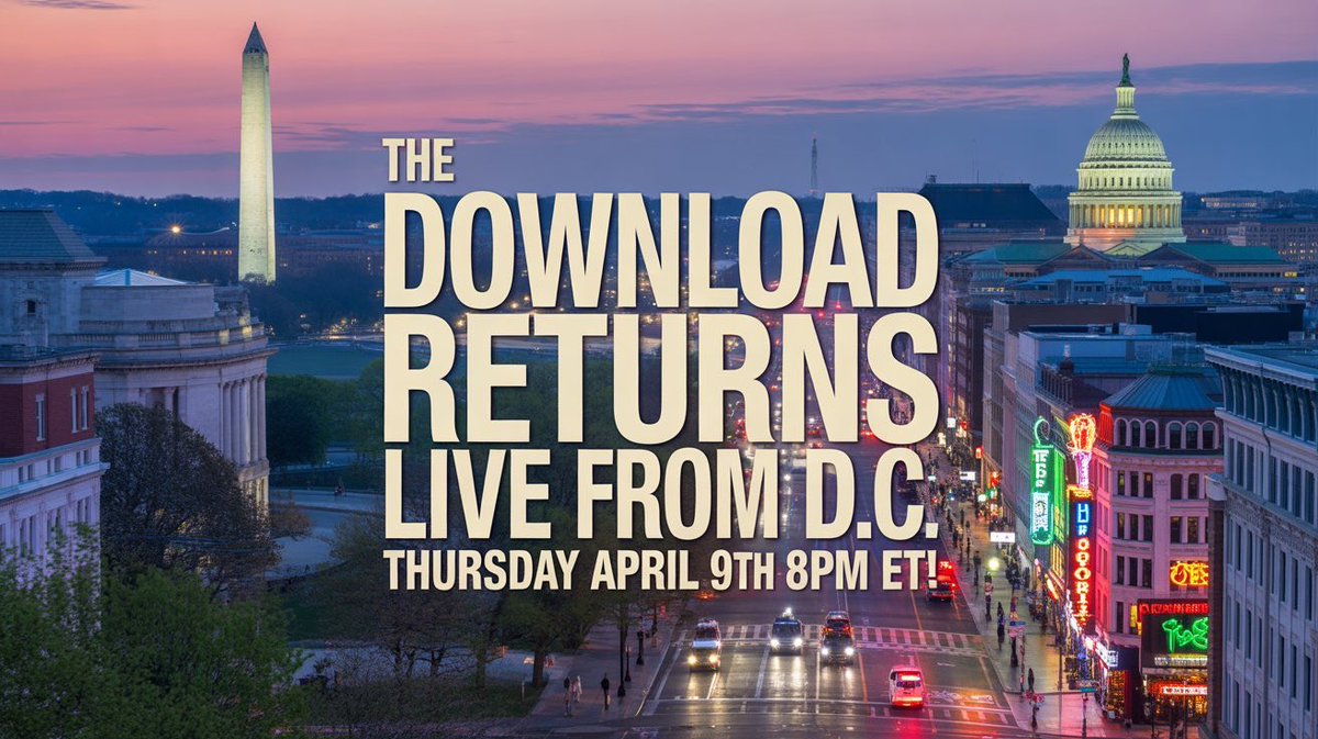 Downloadshow_'s tweet photo. We’re returning for our LIVE from Washington, D.C. edition!

Thursday, April 9
⏰ 8PM ET
Join us as we break down what’s happening in the city where “breaking news” is a daily personality trait.😩

Smart takes. Sharp opinions. Just enough spice. 

 #LiveFromDC #Podcast #DCMedia https://t.co/OEd0puswBr