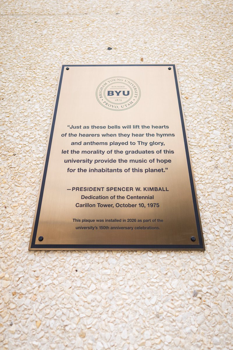 Ch_JesusChrist's tweet photo. At a special presentation following his devotional address at Brigham Young University (@BYU) on Tuesday, February 10, 2026, a plaque was unveiled honoring President Dallin H. Oaks (@OaksDallinH) of The Church of Jesus Christ of Latter-day Saints with an inscription from his talk.

“I firmly believe,” the quote says, “that it is the destiny of Brigham Young University to become what past and present prophets knew it could become. With the consecration and leadership of this community, BYU will become the great university of the Lord — not in the world’s way but in the Lord’s way.”

This plaque will be placed at the Carillon Bell Tower and will accompany a separate one from former Church President Spencer W. Kimball’s dedication of the musical landmark on BYU’s campus on October 10, 1975.

Learn more on Church Newsroom. 

https://t.co/25nnROTqUy