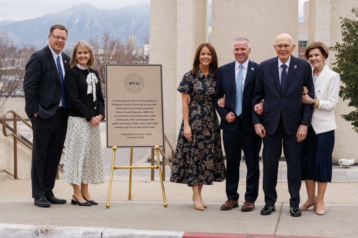 Ch_JesusChrist's tweet photo. At a special presentation following his devotional address at Brigham Young University (@BYU) on Tuesday, February 10, 2026, a plaque was unveiled honoring President Dallin H. Oaks (@OaksDallinH) of The Church of Jesus Christ of Latter-day Saints with an inscription from his talk.

“I firmly believe,” the quote says, “that it is the destiny of Brigham Young University to become what past and present prophets knew it could become. With the consecration and leadership of this community, BYU will become the great university of the Lord — not in the world’s way but in the Lord’s way.”

This plaque will be placed at the Carillon Bell Tower and will accompany a separate one from former Church President Spencer W. Kimball’s dedication of the musical landmark on BYU’s campus on October 10, 1975.

Learn more on Church Newsroom. 

https://t.co/25nnROTqUy