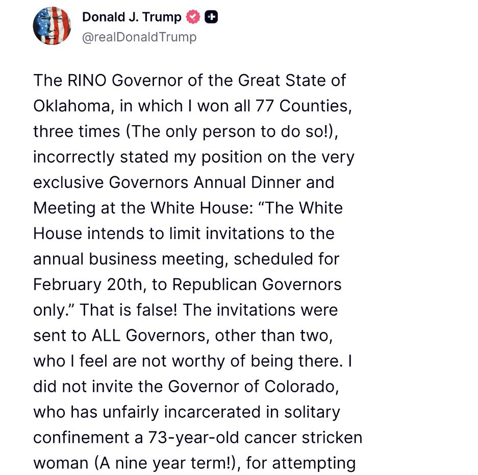 President Trump calls Republican Governor of Oklahoma Kevin Stitt a “RINO”
