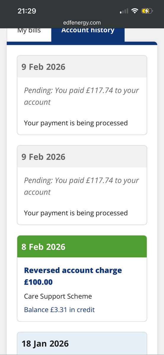 darksister841's tweet photo. .@edfenergy what is this nonsense? You’ve billed me twice in one month and add £100 to the account. That’s over £350 you’ve taken for a months services. Why? https://t.co/uxlvNq7j9Y