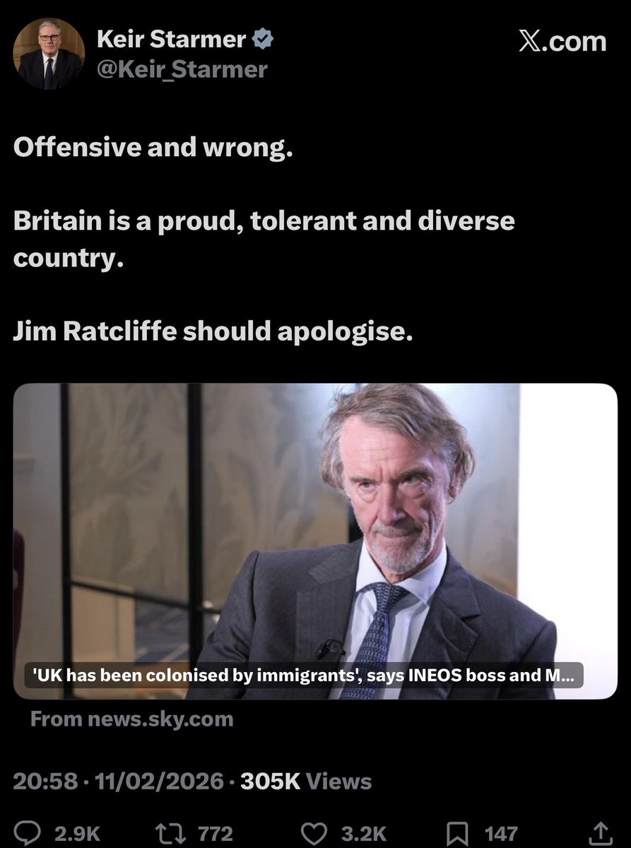 Jim Ratcliffe is obviously correct. 

We all have eyes, Prime Minister. 

We never wanted your diversity and now it’s here it is horrifying.