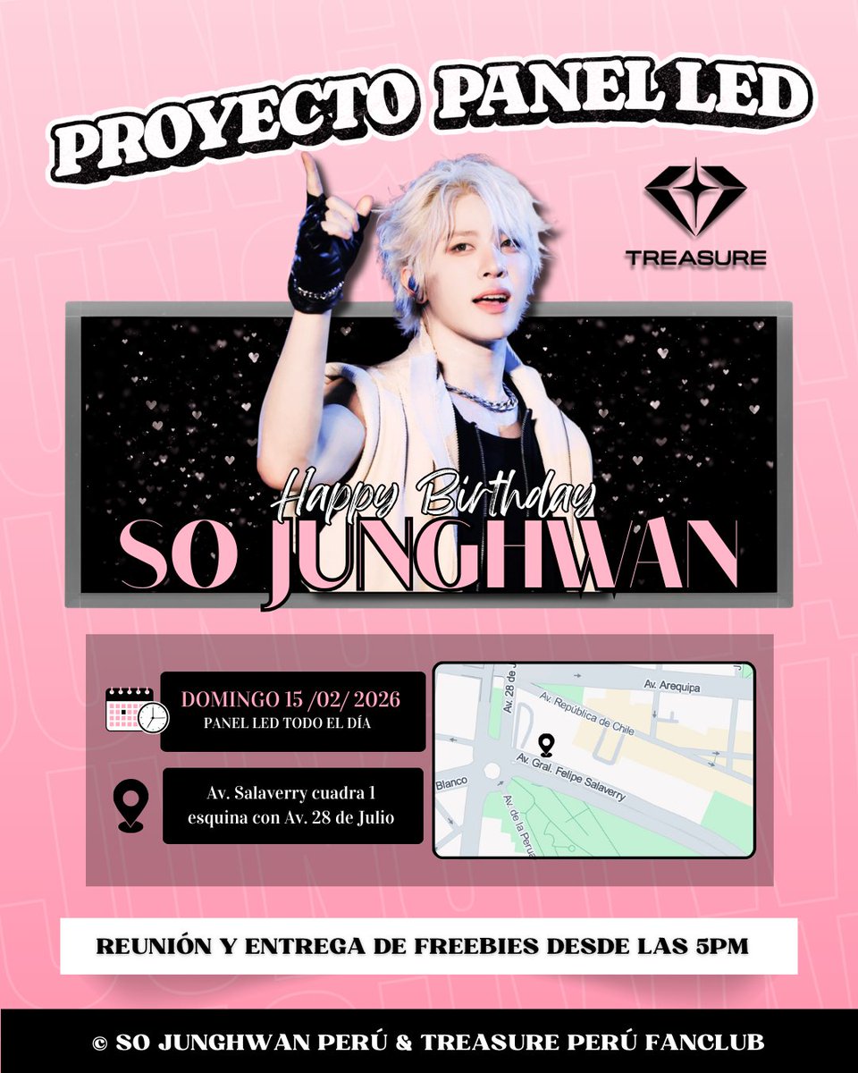 【 🇵🇪 𝐏𝐑𝐎𝐘𝐄𝐂𝐓𝐎 】2026 SO JUNGHWAN BIRTHDAY AD🎂🩷

Teumes !! ✨<a href="/JunghwanPeru/">SO JUNGHWAN PERÚ</a> los invita a participar del proyecto PANEL LED , hecho con mucho amor para celebrar juntos el cumpleaños de #SOJUNGHWAN 🐮🎉

Se entregarán freebies 🎁
+ info ⬇️
💌DM

#TREASURE <a href="/treasuremembers/">TREASURE</a>