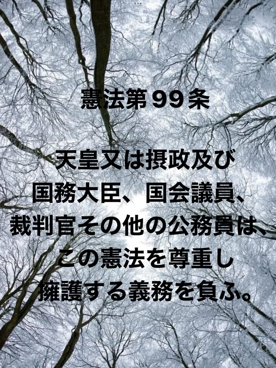 高市政権は憲法違反。
全ての公務員は
憲法を遵守する
義務がある。
＃憲法第９９条