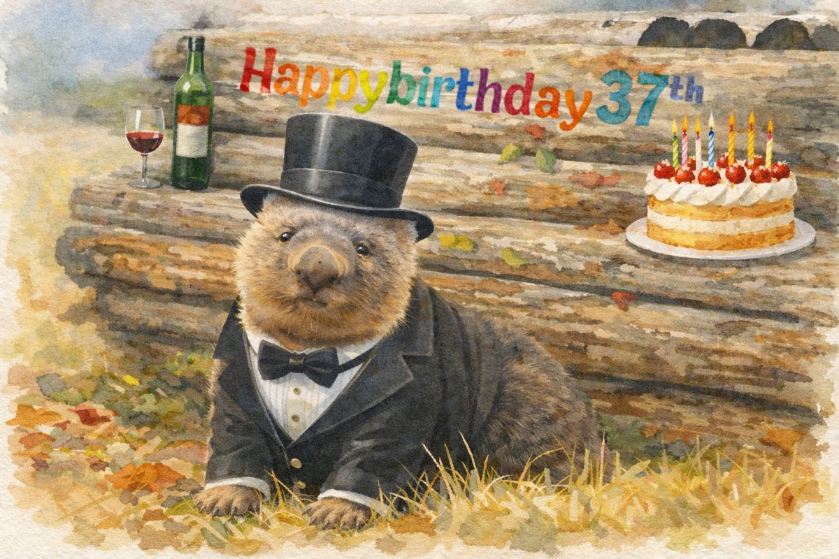 ワインさんお誕生日おめでとう
#ウォンバット
 #ファンアート
#さつきやまどうぶつえん 
 #ワイン
シルクハットとタキシードで
うぉとなの魅力のファンアート
 #AIで作成