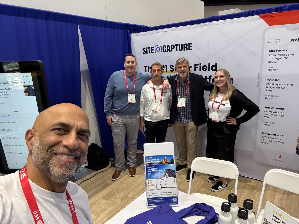 SiteCapture's tweet photo. ☀️ Headed to #Intersolar &amp; #ESNA in San Diego?

Visit #SiteCapture at Booth 4152 near the #SolarGames for a sneak peek at the next evolution of our solar field ops platform. 🚀

See you there @ISNAESNA, @CALSSA_org, @aurorasolarinc, @SolarPowerWorld, and more solar friends! 👋 https://t.co/OwK7fmGgps