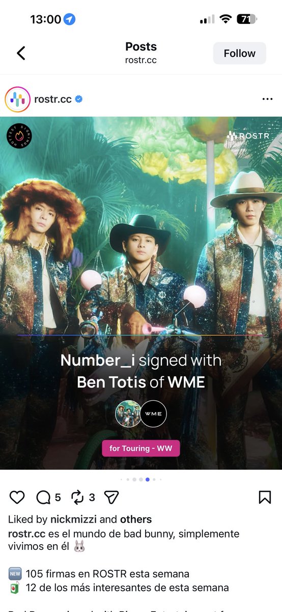 音楽ビジネスに興味のある娘がフォローしてるROSTRというサイトののインスタグラムにNumber_iが出てきた、とスクショを送ってくれました😊
ちなみにこのBen Totisという方はかなりの敏腕エージェントのようです
そしてこれを見ると今回の契約全世界のツアーのブッキングがメインみたいですね