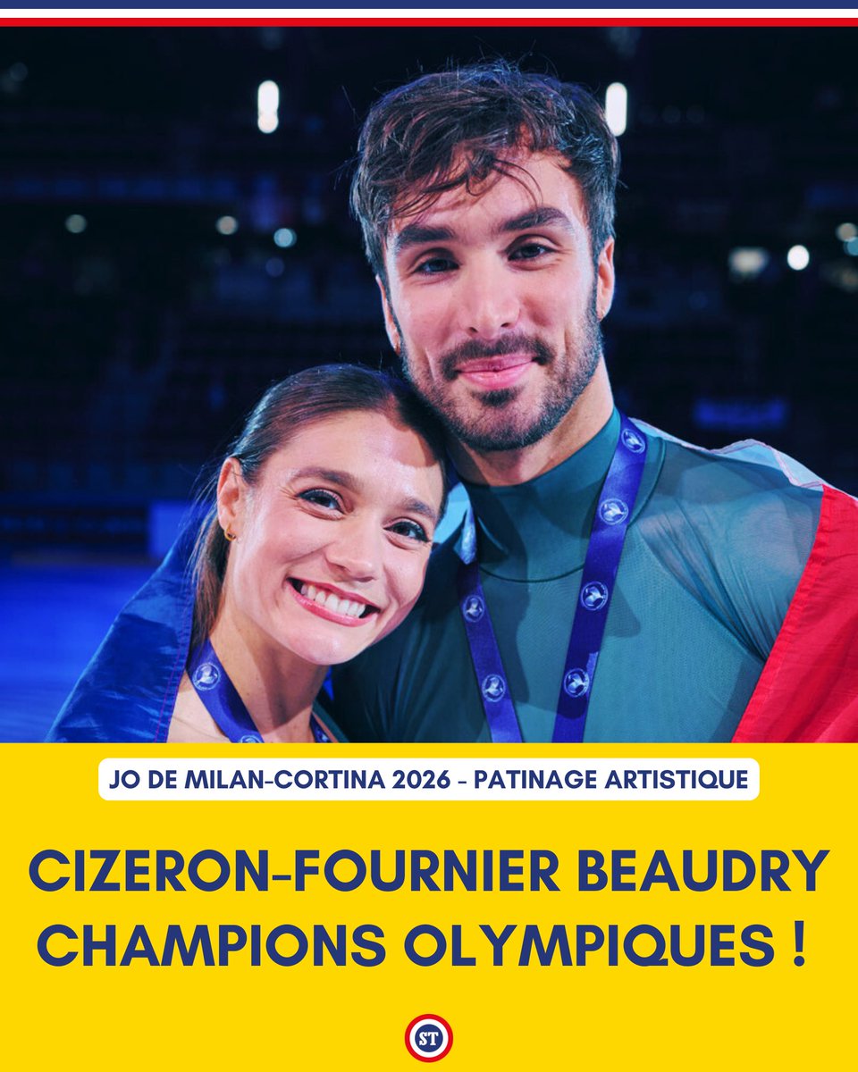sportricolore's tweet photo. 🇫🇷 CHAMPIONS OLYMPIQUES ❤️

Guillaume Cizeron et Laurence Fournier Beaudry en or aux JO de Milan-Cortina 2026 🥇

Performance majestueuse de nos patineurs tricolores 👏

#MilanoCortina2026 https://t.co/dJ3drlzQ7B