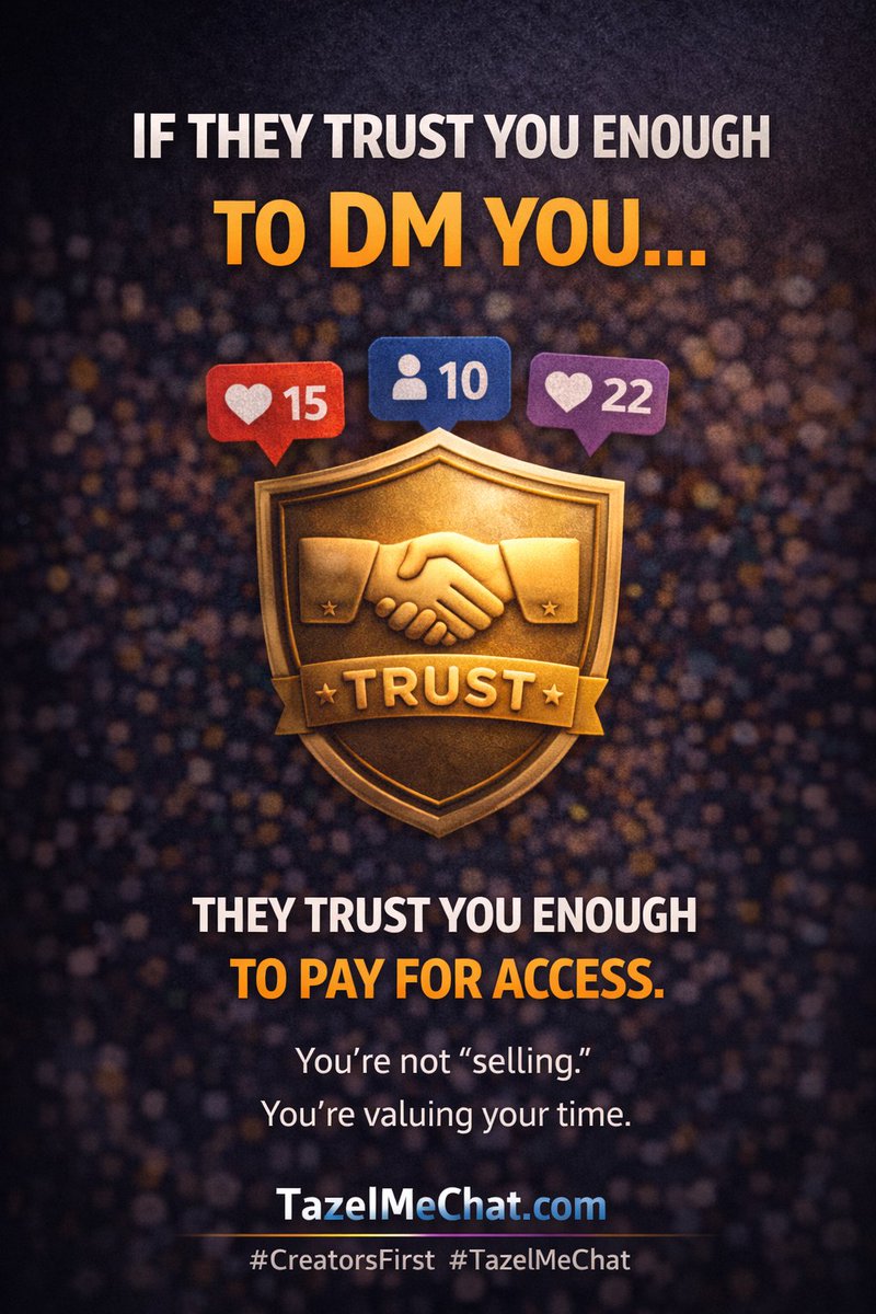 TazelMeChat's tweet image. THE EGO HIT

If your audience trusts you enough to DM you…

They trust you enough to pay for access.

You’re not “selling.”
You’re valuing your time.
#CreatorsFirst #TazelMeChat