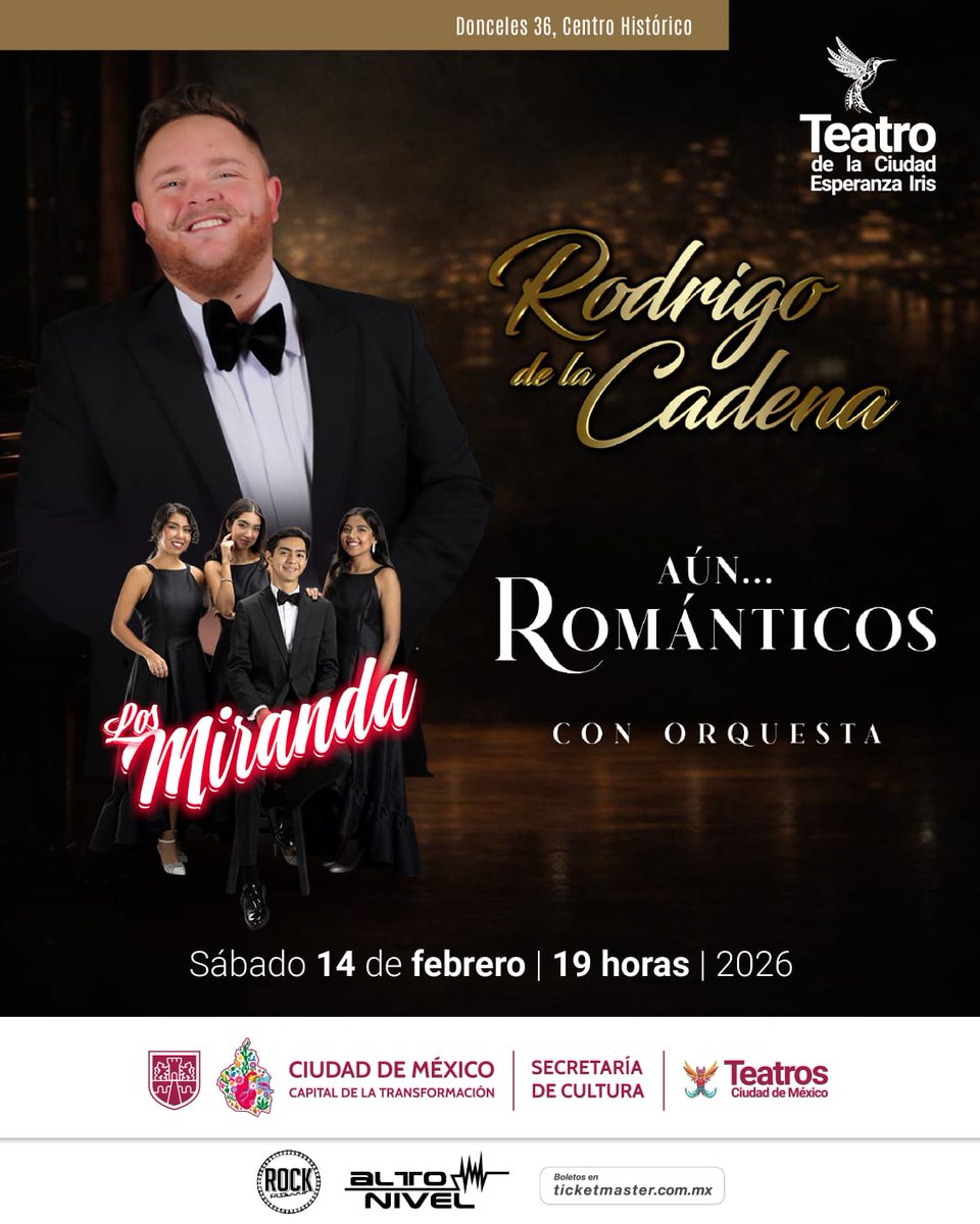 Pases dobles sábado 7 p.m
Teatro de la ciudad
A un románticos Rodrigo de la Cadena los Miranda y orquesta

1 retwittear 
2 nombre completo 
3 a quién vas a invitar?
4 compartir fotos del evento 
5 los que tengan ❤️ media hora antes en la mesa de cortesías y ganaron en Promo_Artes