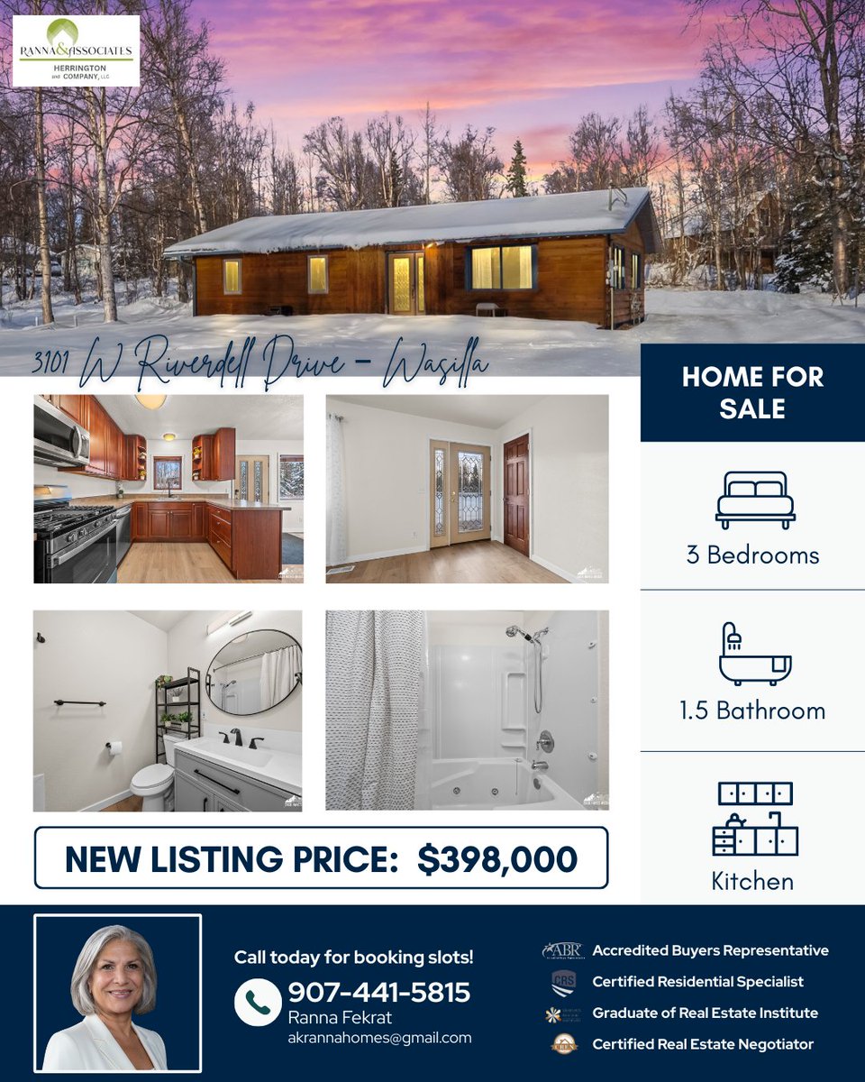 🏡 Open House – 3101 W Riverdell Dr, Wasilla, AK 99654

📅 Sunday, Feb 15 | ⏰ 12–3 PM
💲 $398,000

Stop by, tour the home, and imagine the possibilities. See you there!